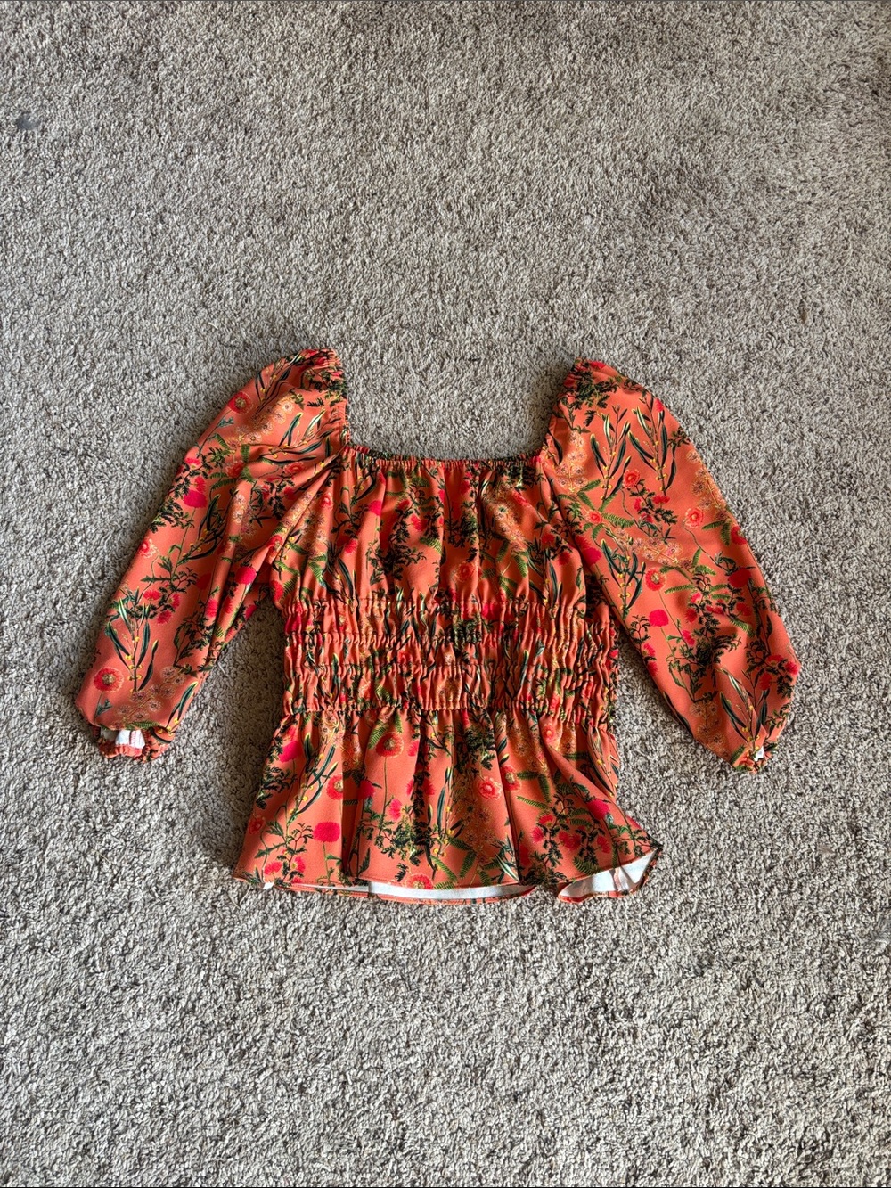 Gianni Bini Floral Smocked Orange Peasant Top S